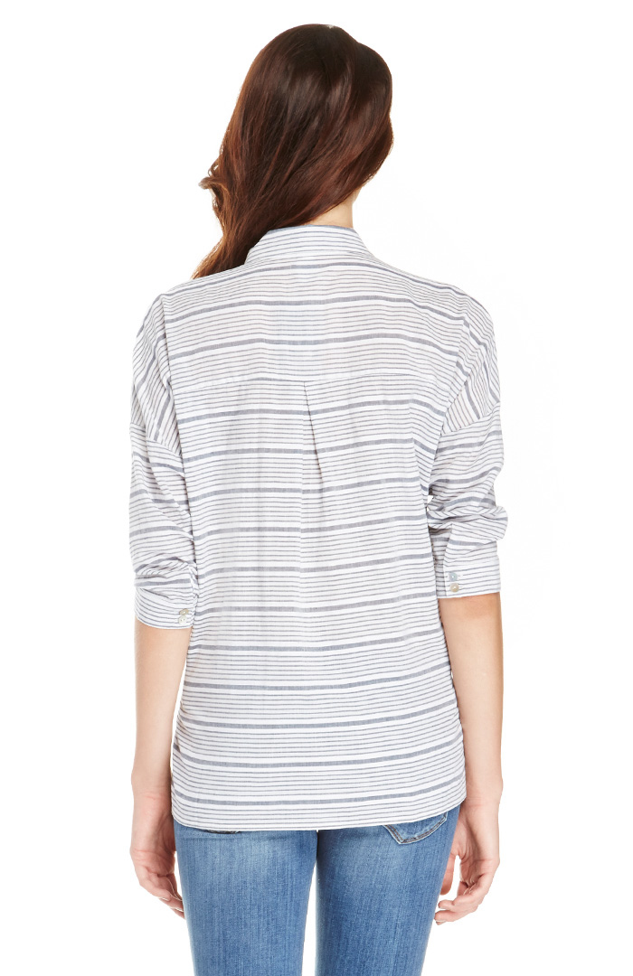 J.O.A. High-Low Striped Collar Shirt in Navy | DAILYLOOK