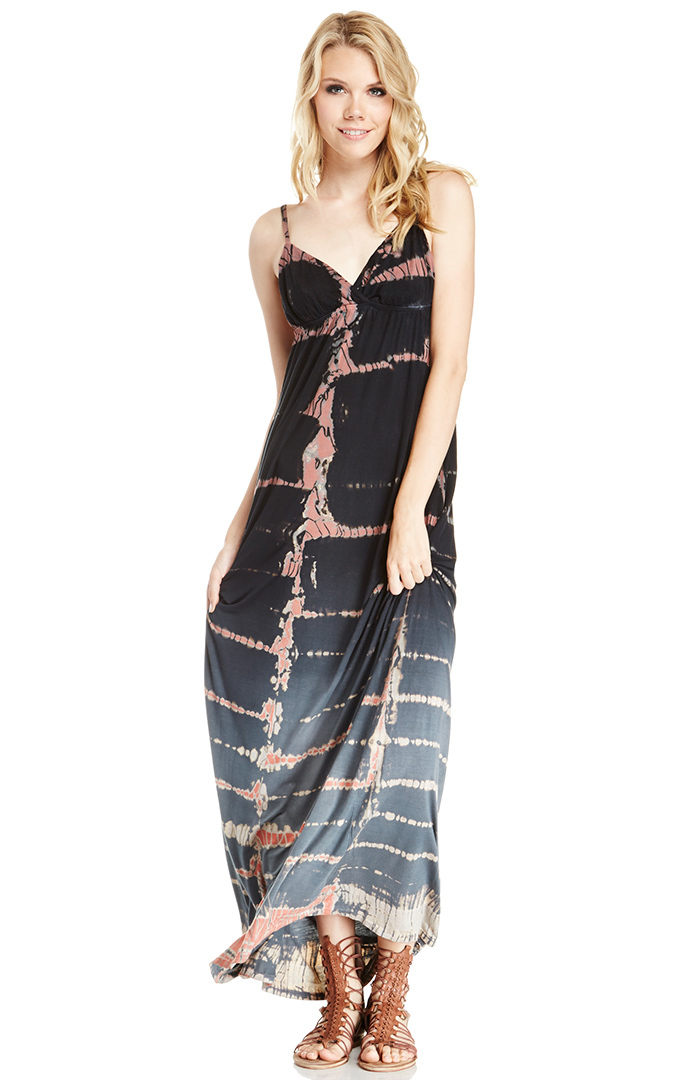 GYPSY05 Desouk Tie-Dye Triangle Maxi Dress in Black | DAILYLOOK