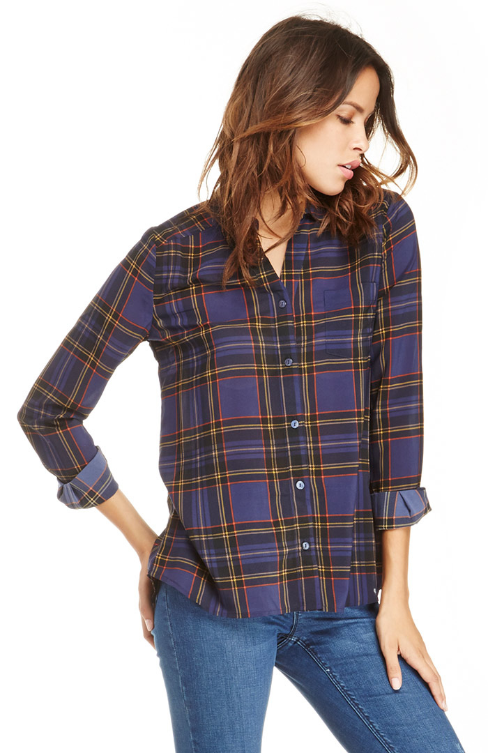 J.o.a. Classic Plaid Sheer Shirt In Navy 