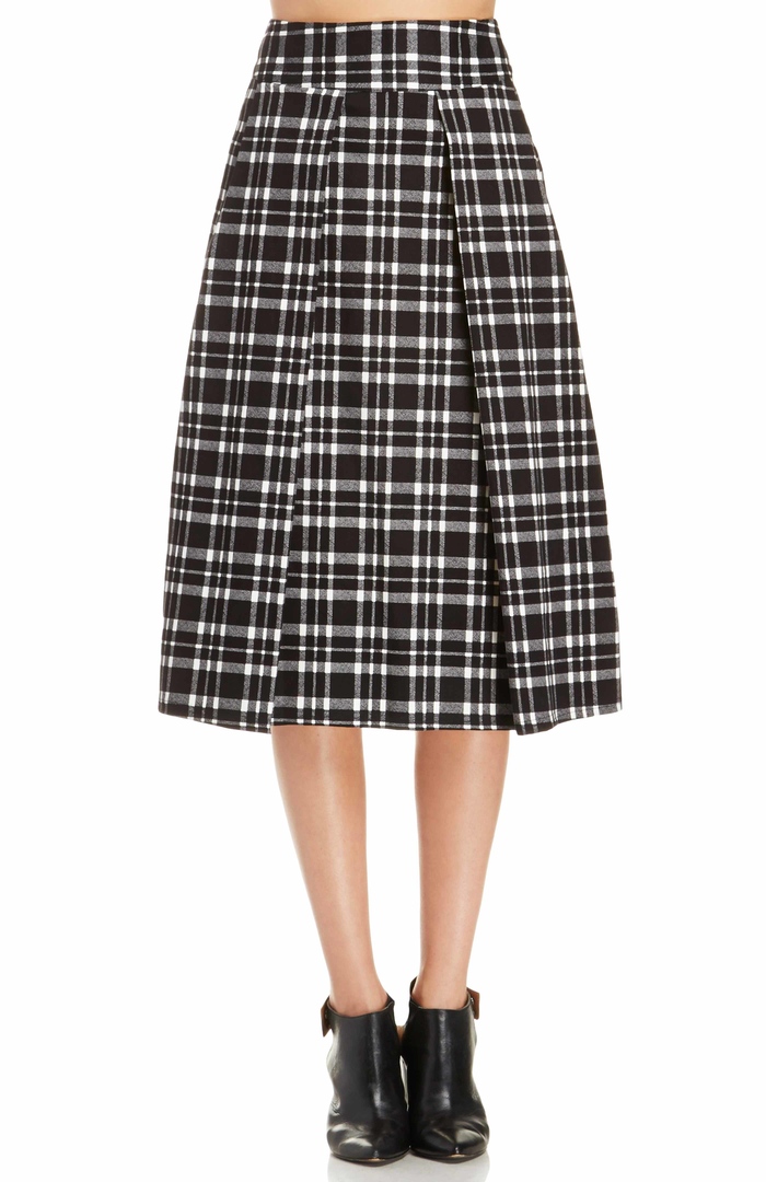 J.O.A. Plaid Midi Skirt in Black/White | DAILYLOOK