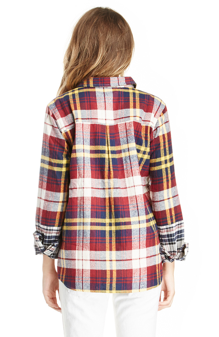 Lucca Couture Plaid Flannel Shirt in Burgundy | DAILYLOOK