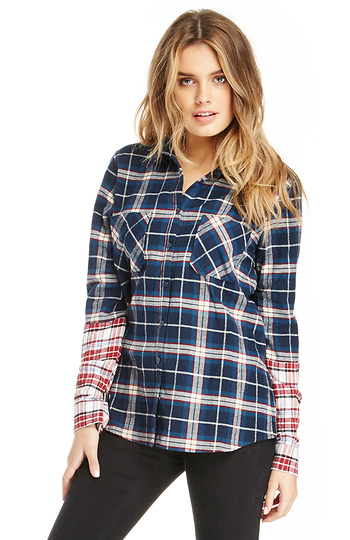 Lucca Couture Plaid Flannel Shirt in Navy | DAILYLOOK