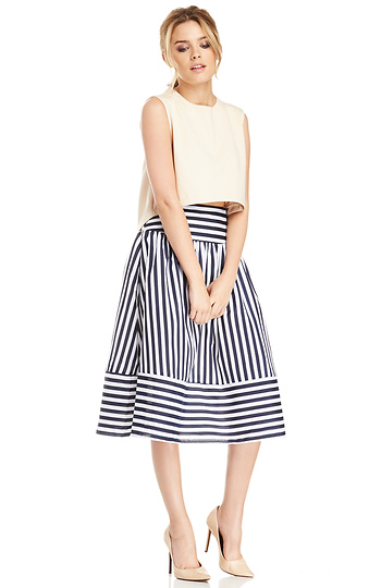 J.O.A. Stripe Panel Skirt in White/Navy | DAILYLOOK