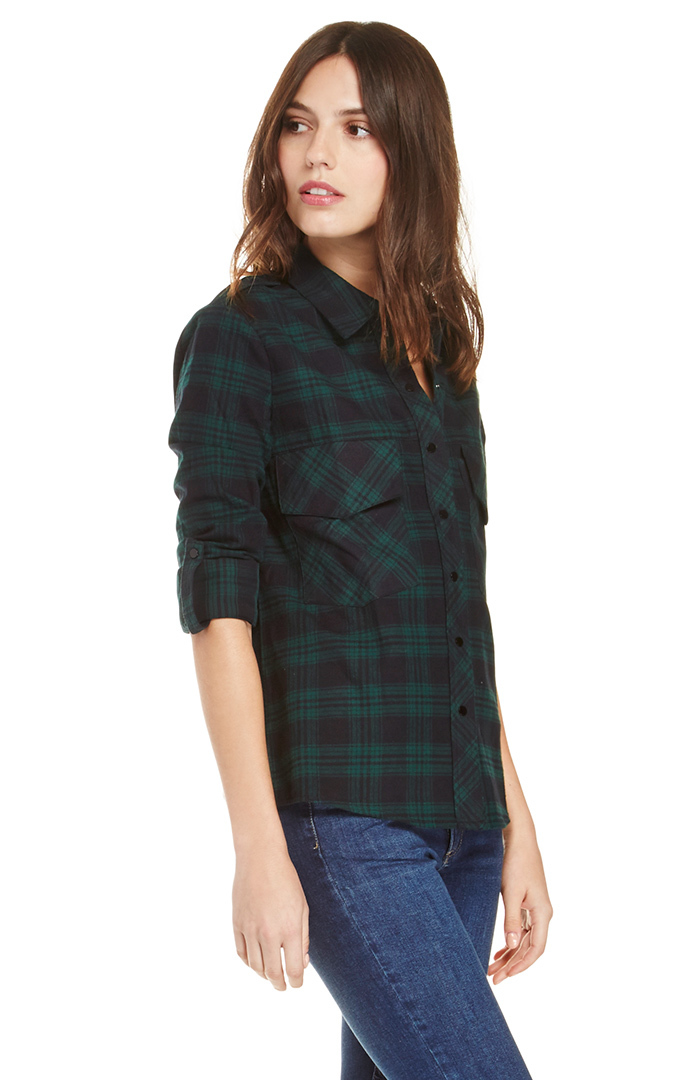 women's green plaid flannel shirt