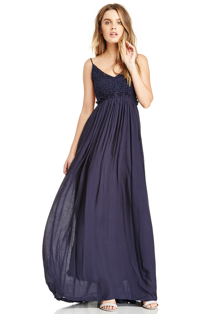 Crochet Bodice Maxi Dress in Navy | DAILYLOOK