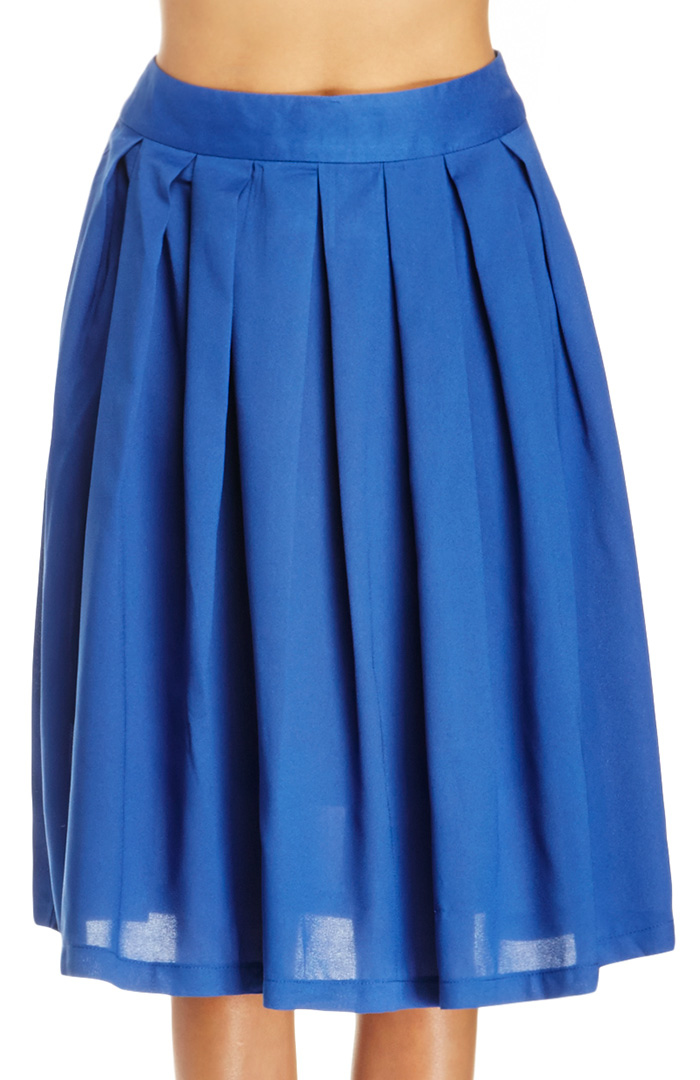 A-Line Pleated Midi Skirt in Royal Blue | DAILYLOOK