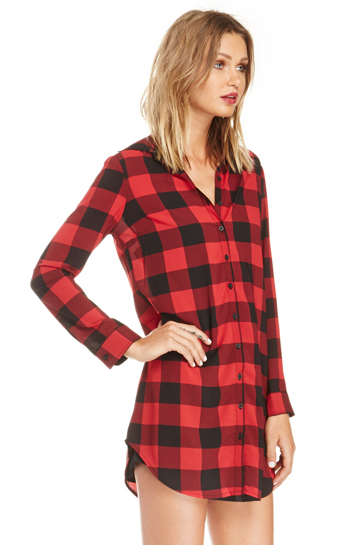 BB Dakota Buffalo Plaid Suzett Dress in Red | DAILYLOOK