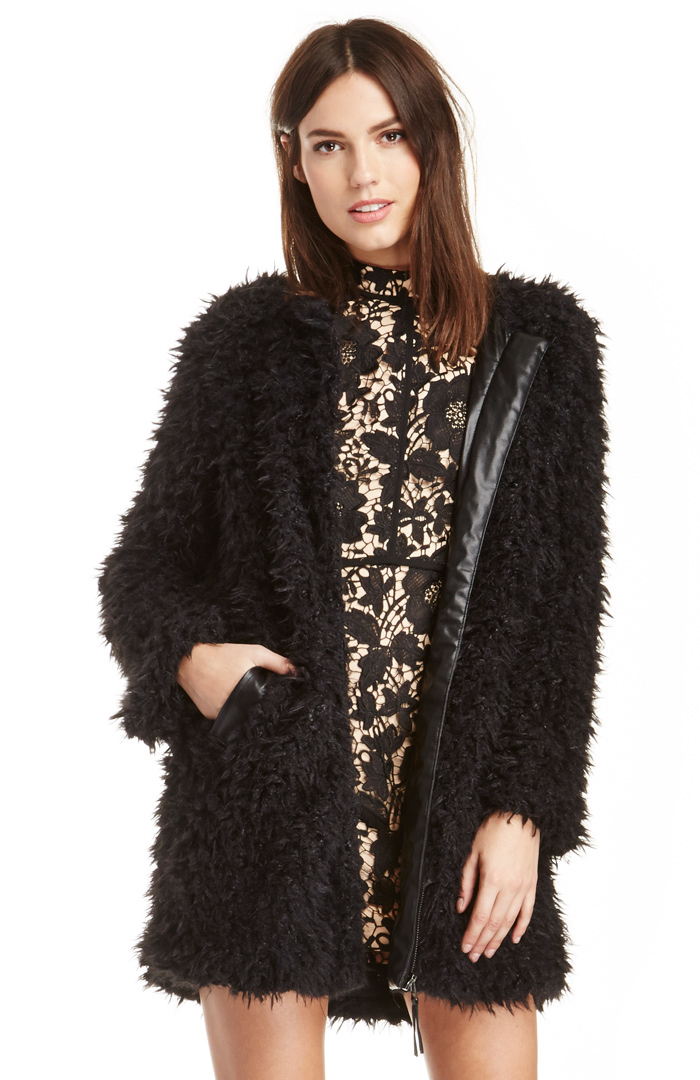 SHILLA Evolution Faux Fur Coat in Black | DAILYLOOK