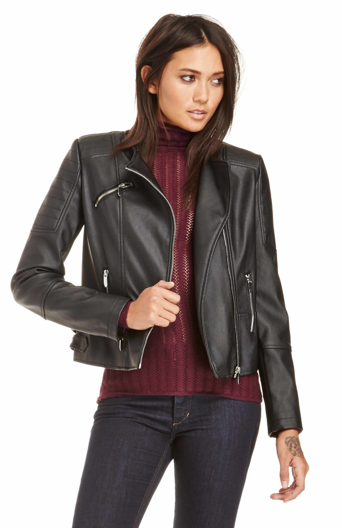 Glamorous Vegan Leather Moto Jacket in Black DAILYLOOK