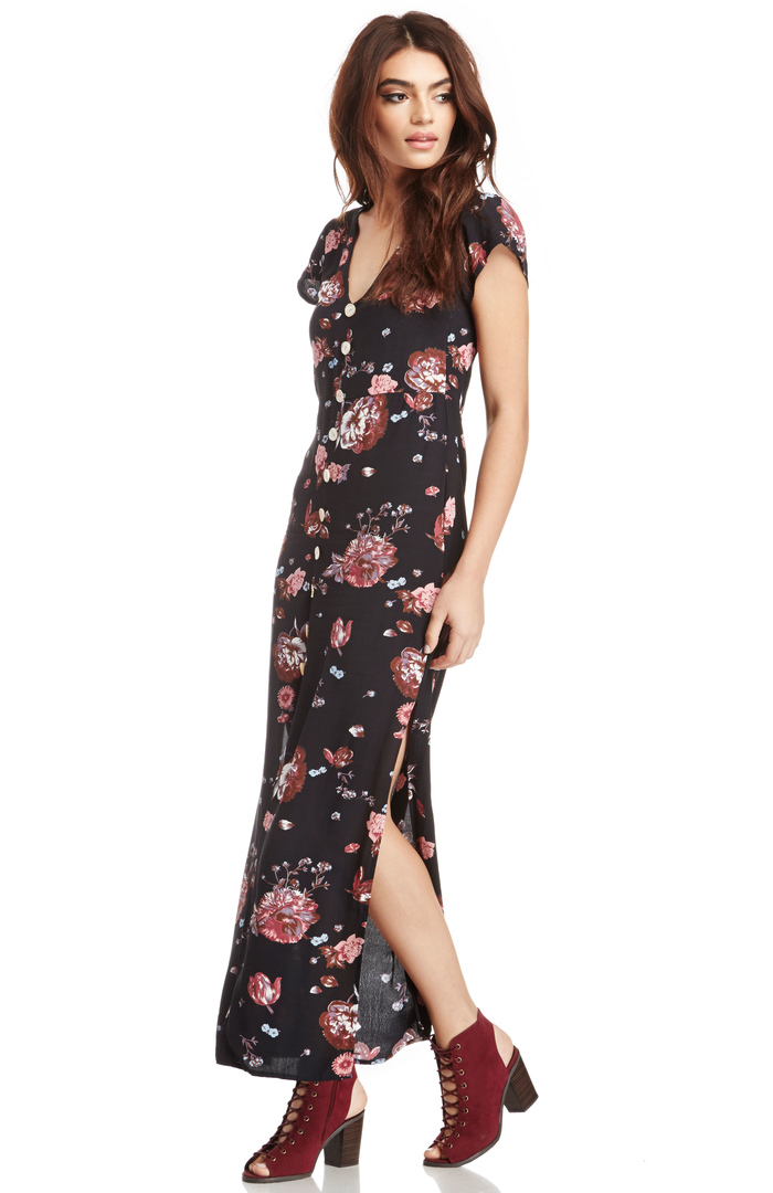 Faithfull The Brand Calypso Floral Maxi Dress in Black | DAILYLOOK