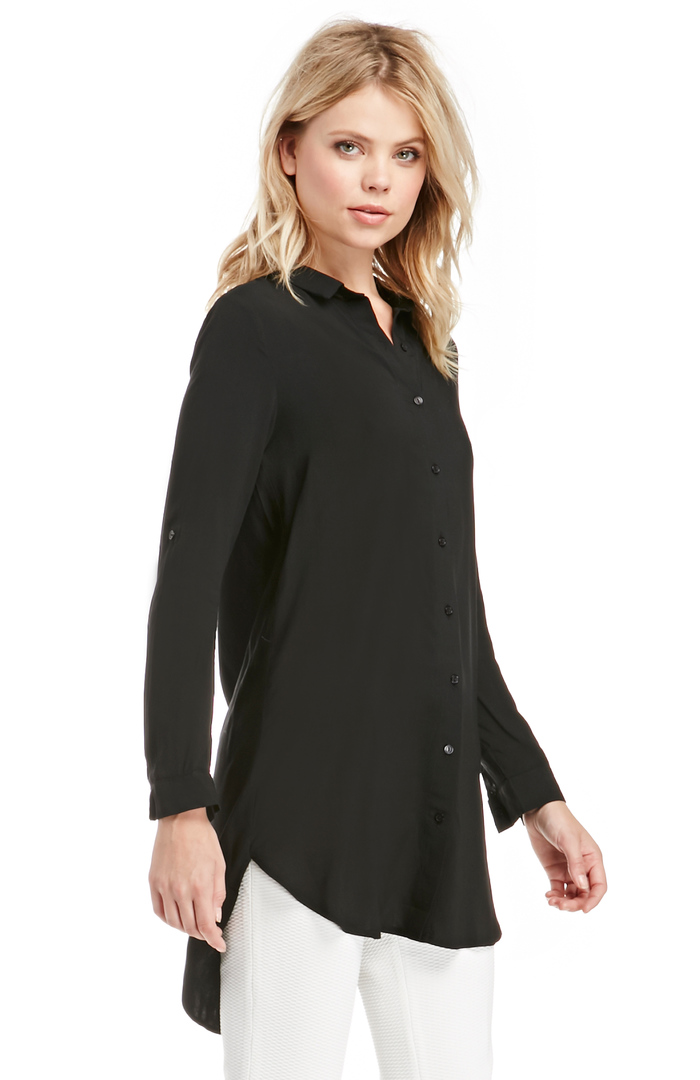 Classic Woven Button Down Tunic in Black | DAILYLOOK