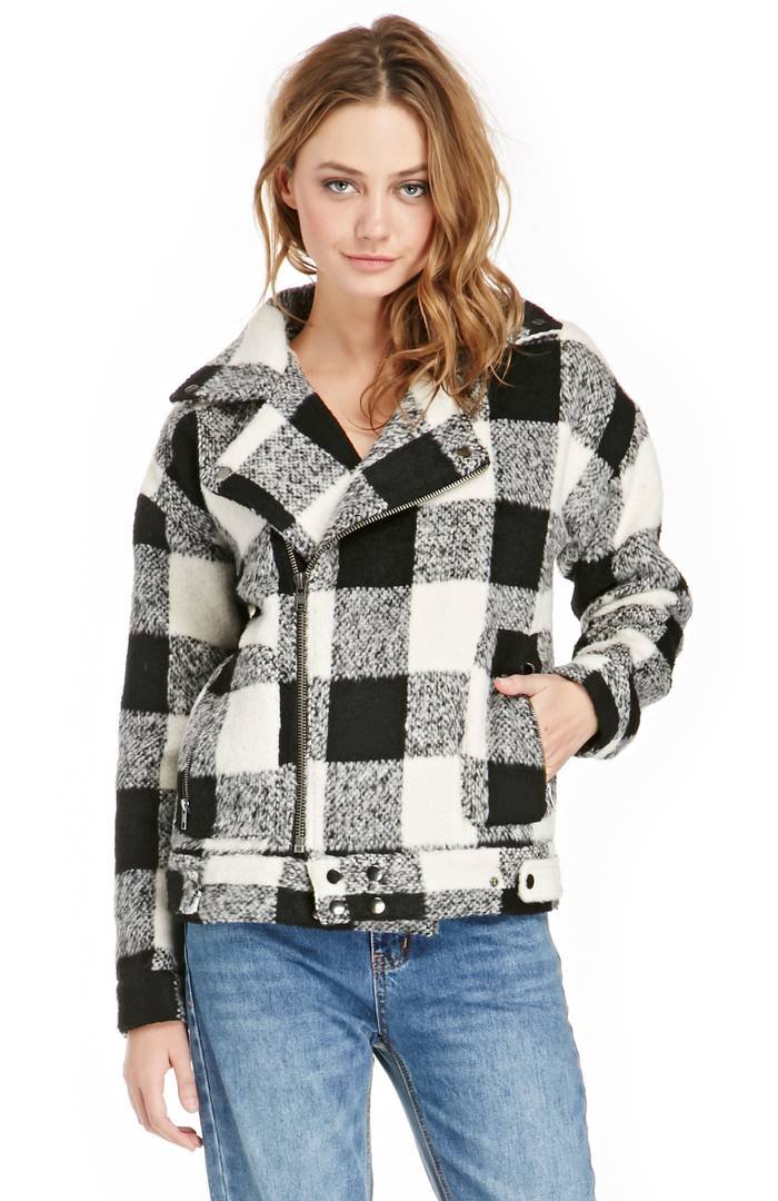 J.O.A. Woolen Checkered Jacket in Black/White | DAILYLOOK