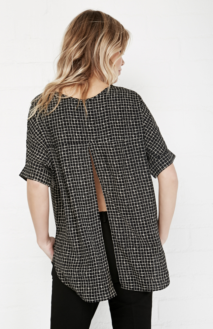 Open Back Grid Blouse In Black Dailylook