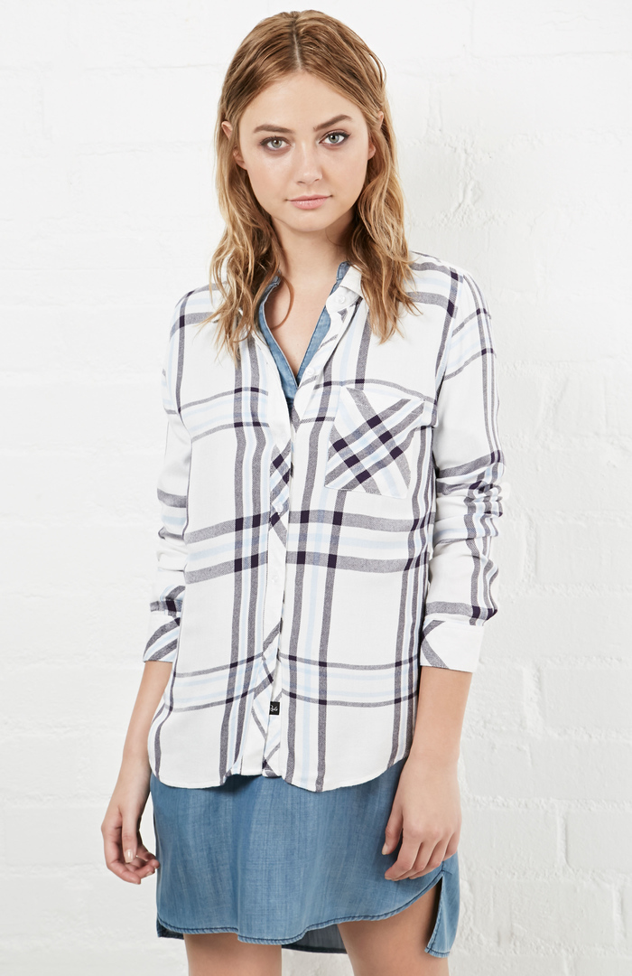 Rails Hunter Button Down Plaid Shirt in White/Navy | DAILYLOOK