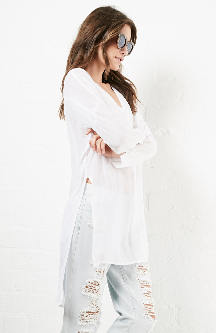 women's white button down tunic