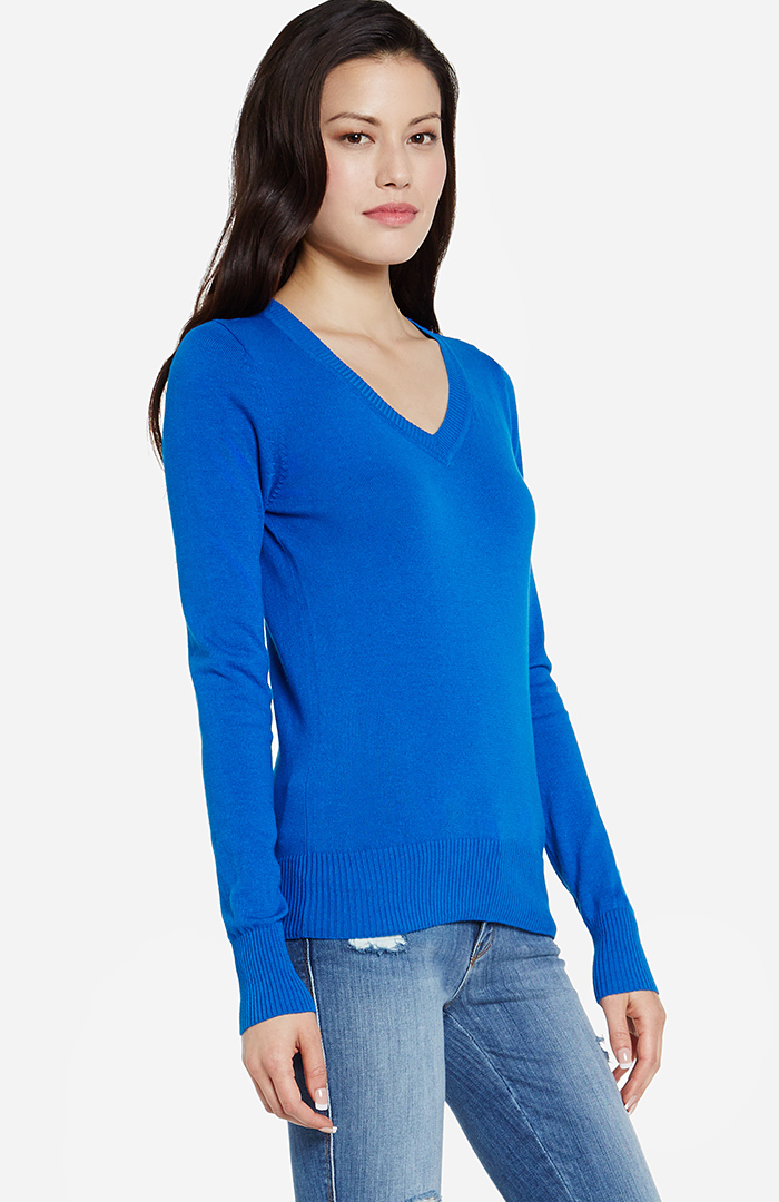 Classic V-Neck Sweater in Blue | DAILYLOOK