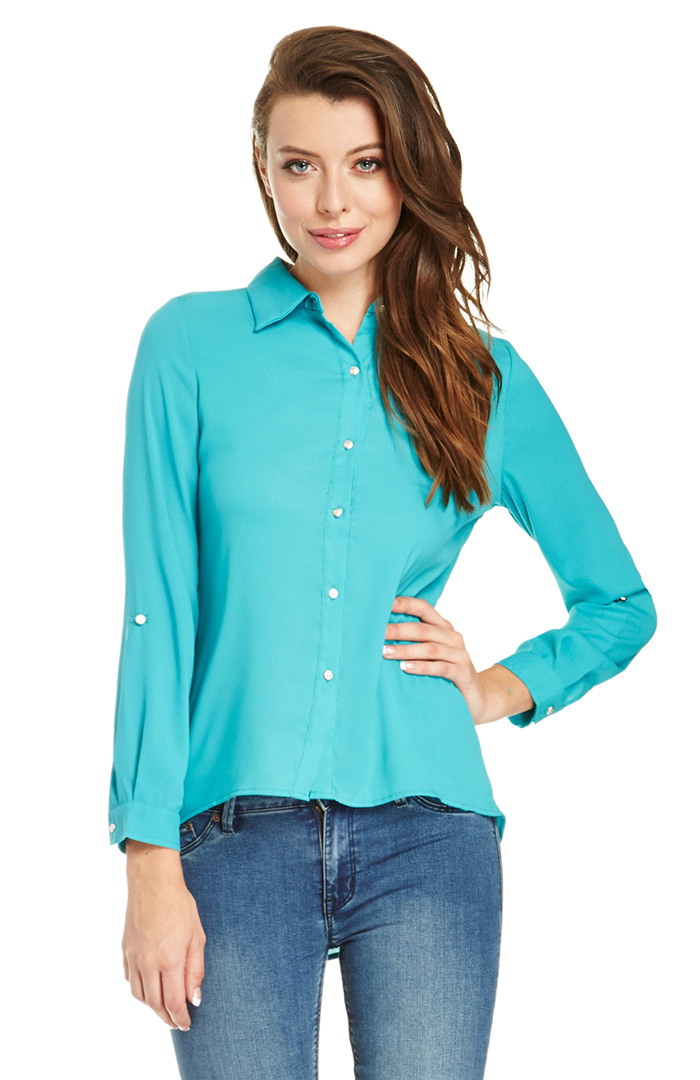 Pleated Back Blouse in Teal | DAILYLOOK