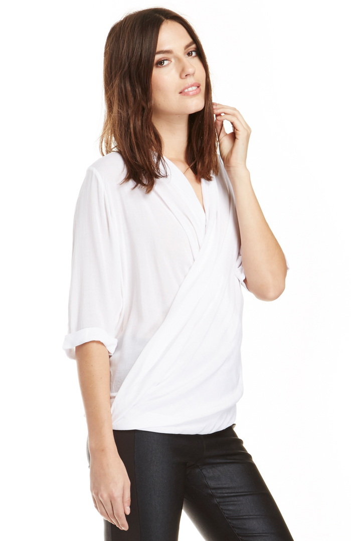 Faux Wrap Gauzy Blouse in White | DAILYLOOK