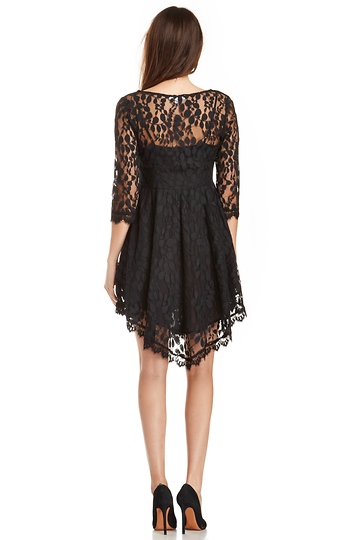 Dailylook Eyelash Lace Fit And Flare Dress In Black Dailylook