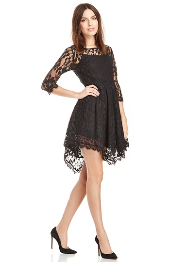 Dailylook Eyelash Lace Fit And Flare Dress In Black Dailylook