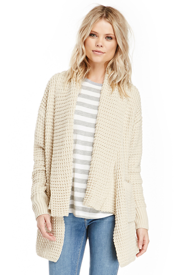 Oversized Shawl Cable Cardigan in Beige | DAILYLOOK