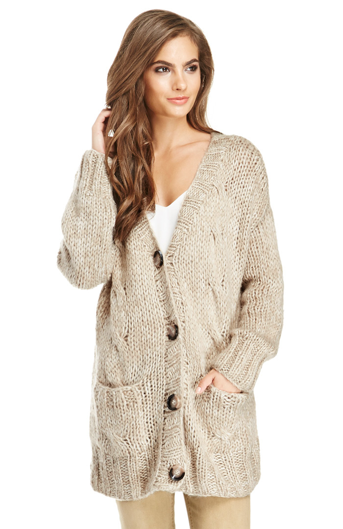 Oversized Open Knit Cardigan in Beige | DAILYLOOK