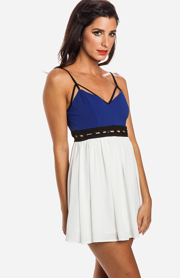 Laced Up Party Dress in Blue | DAILYLOOK