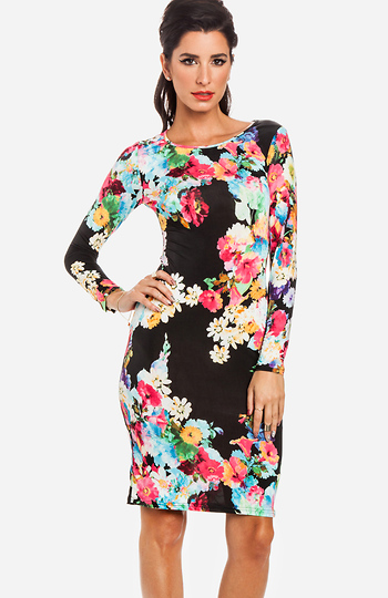 Fall's Floral Midi Dress Slide 1