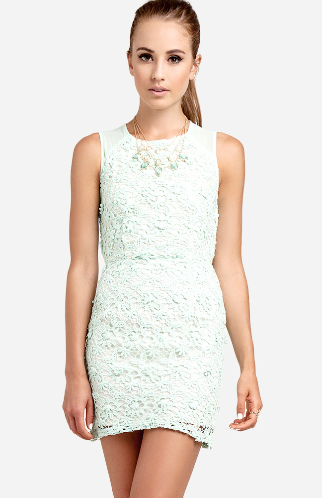 Floral Crochet Fitted Dress in Mint DAILYLOOK