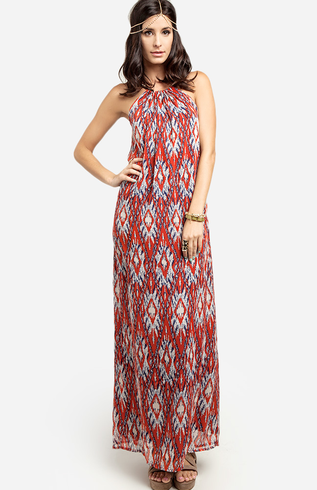 Ikat Print Maxi Dress In Red Dailylook 