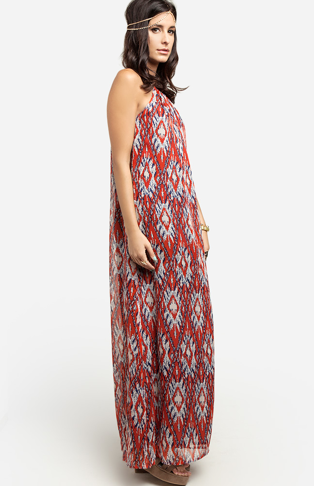 Ikat Print Maxi Dress in Red | DAILYLOOK