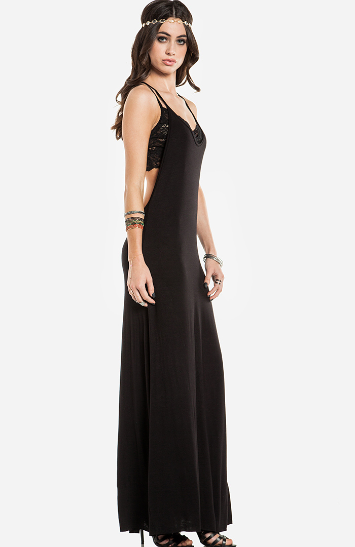 DAILYLOOK Beaded T-Strap Maxi Dress in Black | DAILYLOOK