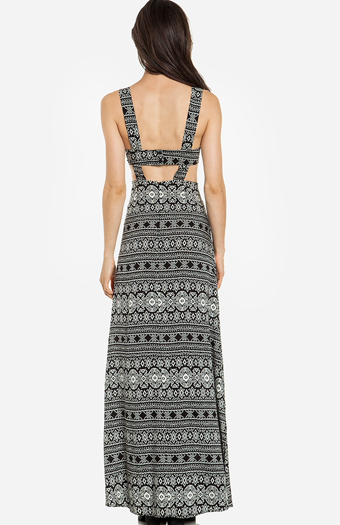 Cutout Tribal Maxi Dress in Black | DAILYLOOK