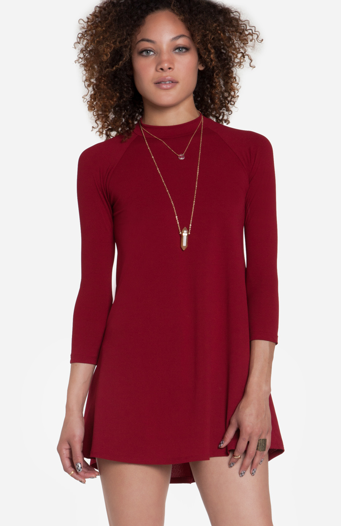 Flared Mini Dress in Burgundy | DAILYLOOK