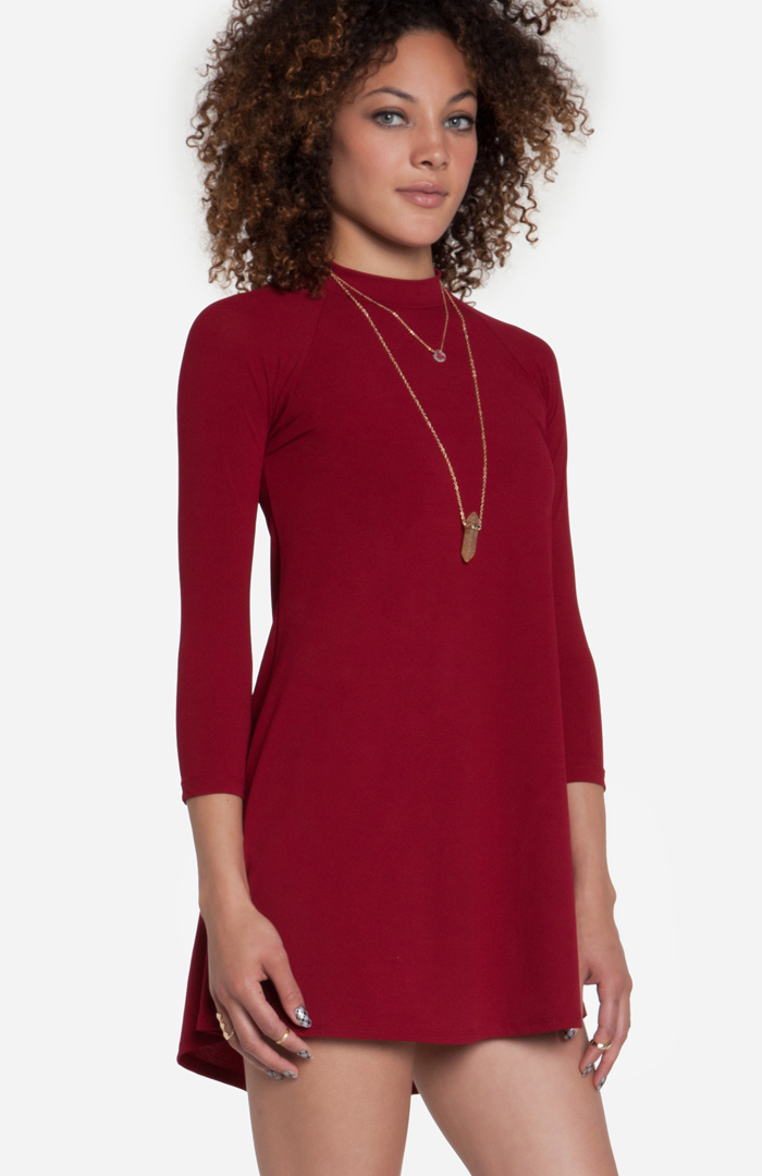 Flared Mini Dress in Burgundy | DAILYLOOK