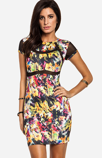 Color Crash Bodycon Dress in Floral Multi | DAILYLOOK