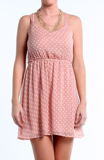 Sleeveless Pink Polka Dot Dress Slide 1