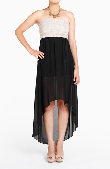 Dark Chiffon High-Low Slit Dress Slide 1