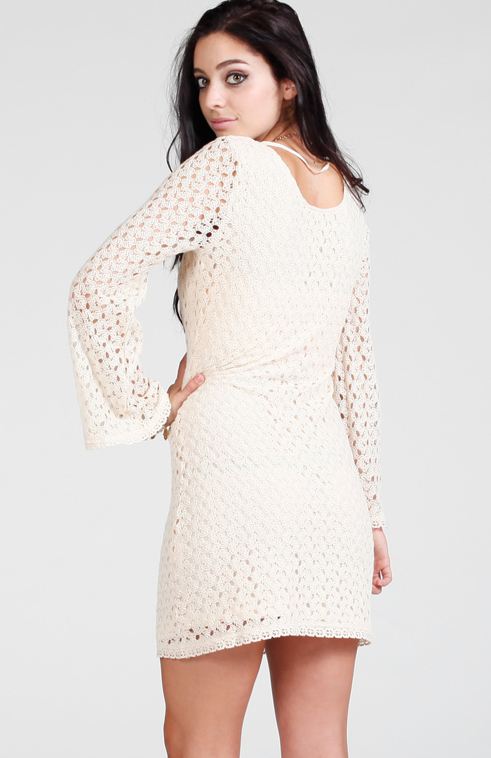 Long Sleeve Crochet Dress in Cream DAILYLOOK