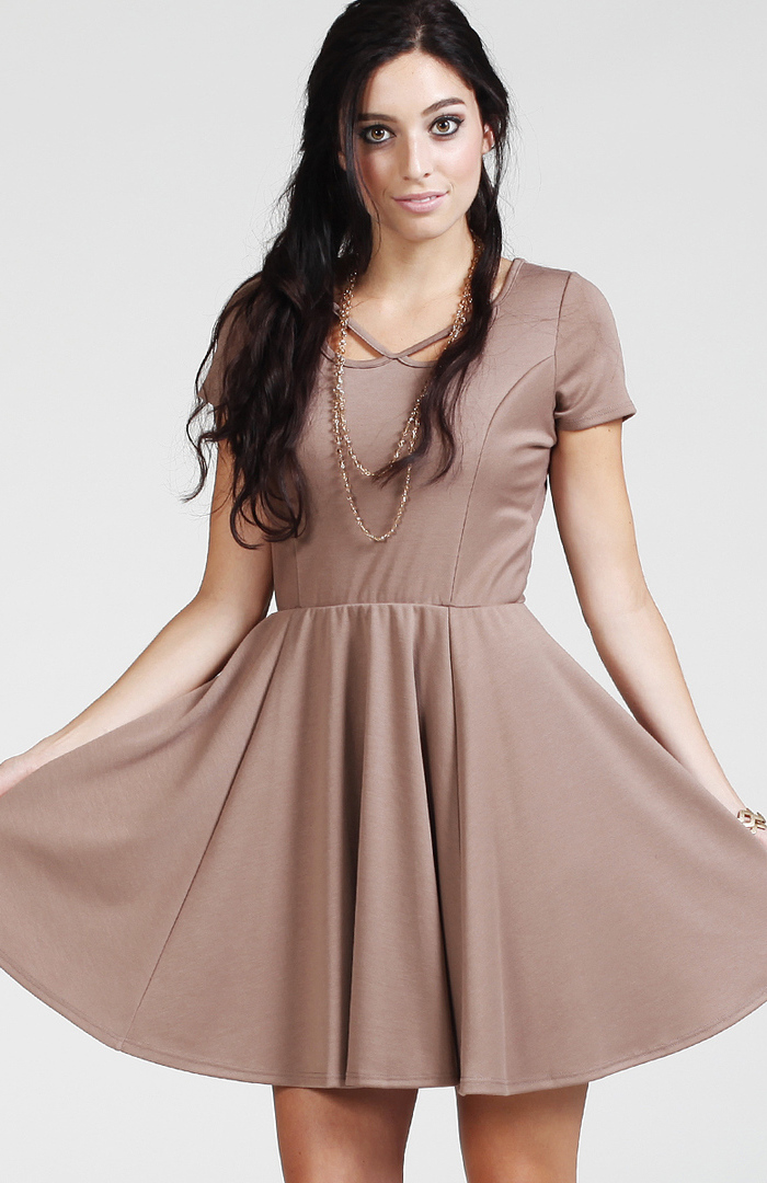 Jersey Short Sleeve Dress in Taupe | DAILYLOOK