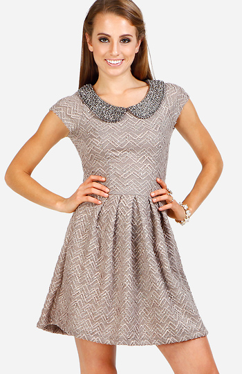 Holiday Popcorn Dress with Jeweled Collar Slide 1