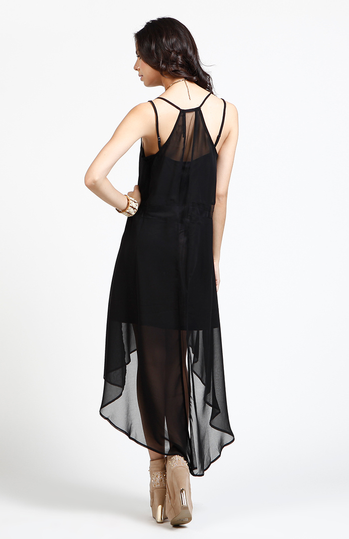 Sheer Panel High Low Dress in Black | DAILYLOOK