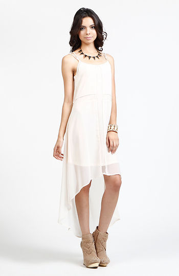 Sheer Panel High Low Dress Slide 1