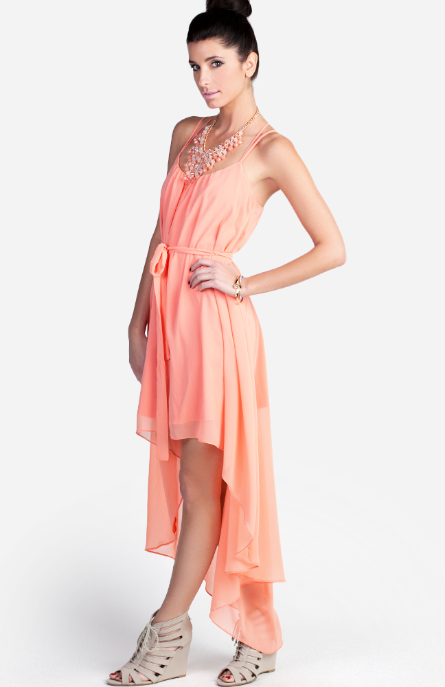 Strappy Back High Low Dress in Coral | DAILYLOOK