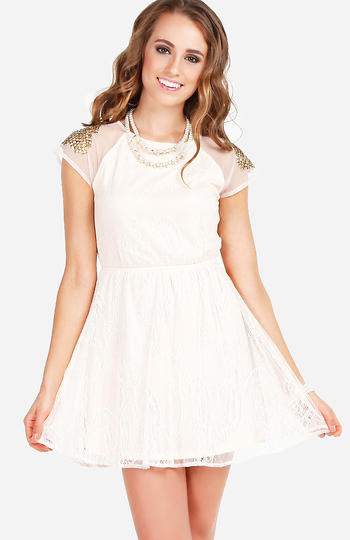 Studded Shoulder Lace Dress Slide 1