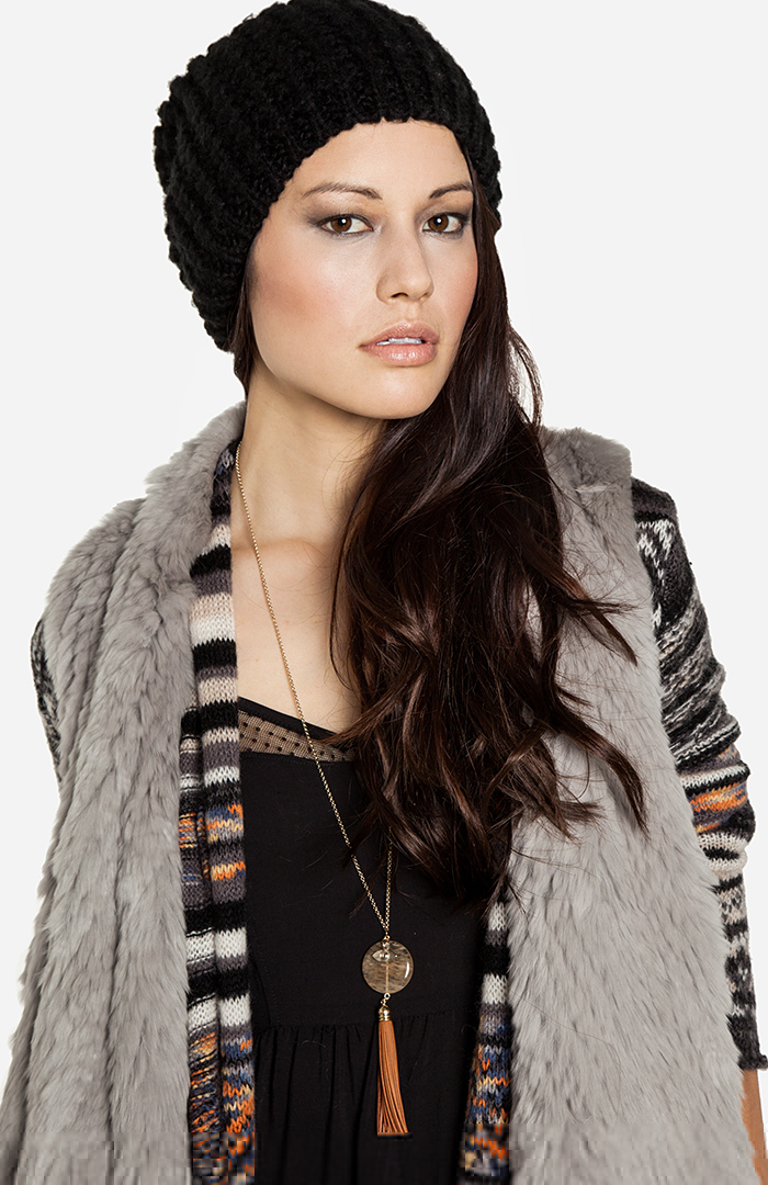 Oversized Knit Beanie In Black 