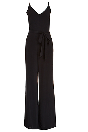 Glamorous Tie Waist Silk Blend Jumpsuit in Black | DAILYLOOK