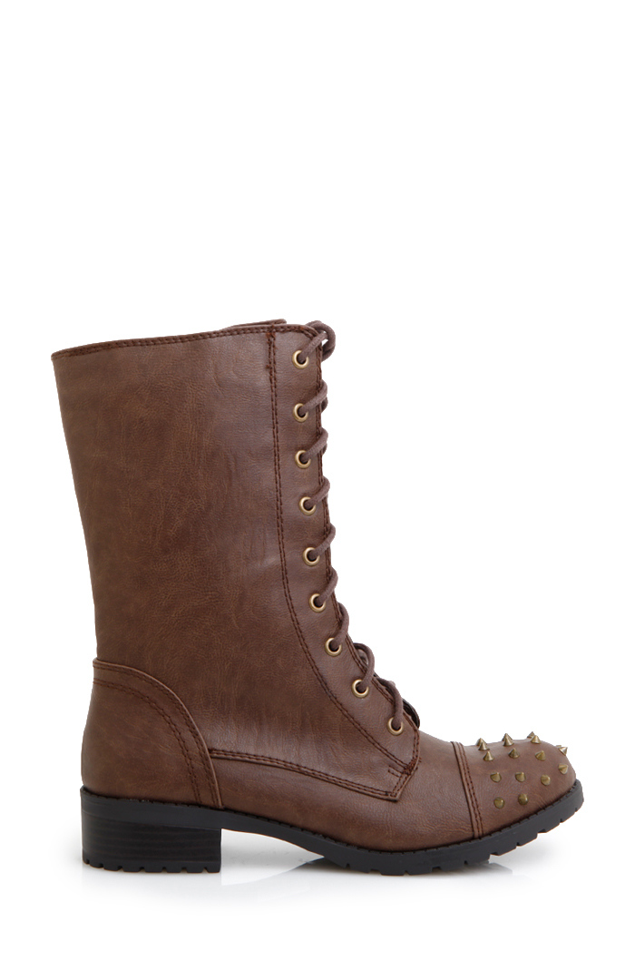 Studded Toe Combat Boots In Brown Dailylook