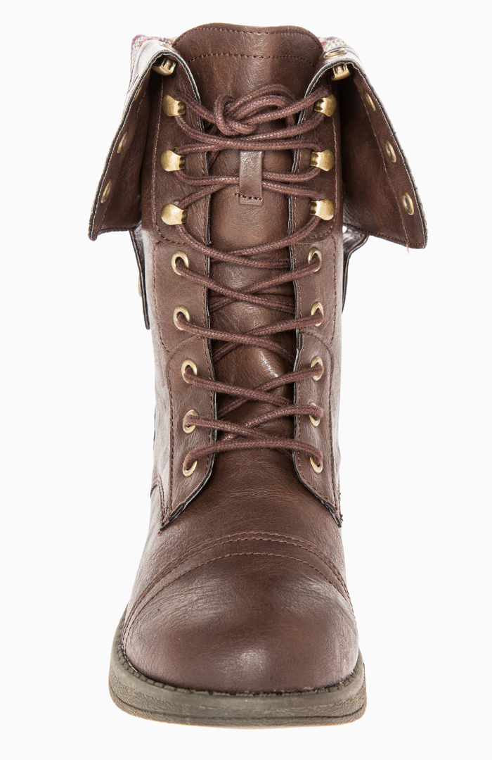 Tribal Lined Combat Boots In Brown Dailylook