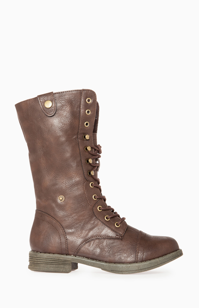 Tribal Lined Combat Boots In Brown Dailylook